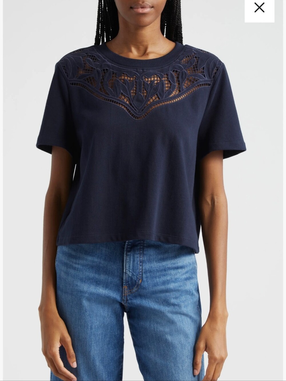 Veronica Beard Monty Tee Geometric Lace T-Shirt Color Navy Size Small